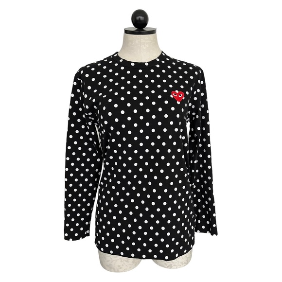 Comme Des Garcons Play Polka Dot Long 100% Cotton Tee Embroidered Heart Size L - Picture 5 of 15